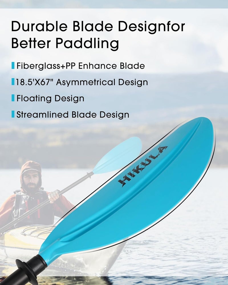 HIKULA Kayak Paddles Aluminum Shaft Paddle with Nylon Blades, Floating Adjustable Kayaking Oars, 3 Piece, 220-240cm/86-94 Inches,Black/Rose/Teal - Image 2